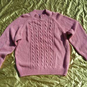 Karen Scott pretty pink cabled mock-neck sweater